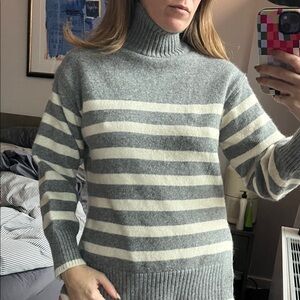 H&M Gray and Cream Striped Turtleneck Sweater